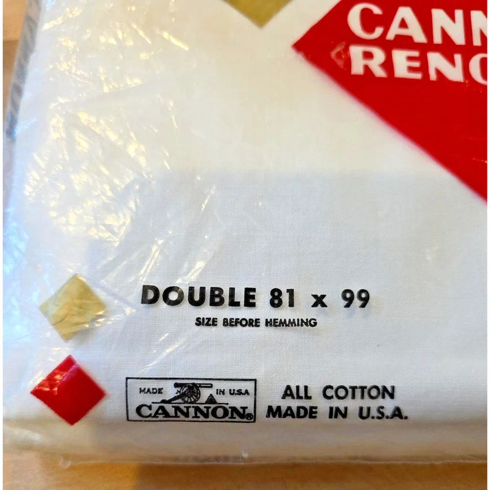 Cannon Renown Double Flat Sheet 81x99 Vtg 60s NOS White Cotton Muslin Made USA